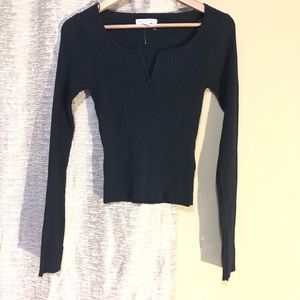 Rib knit plunge sweater top